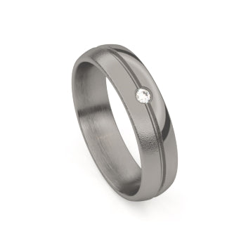 Tessina Ring 7769-T/50 - Titanium, Half hoogglans, Half parelmat, Diamant, Maat 54
