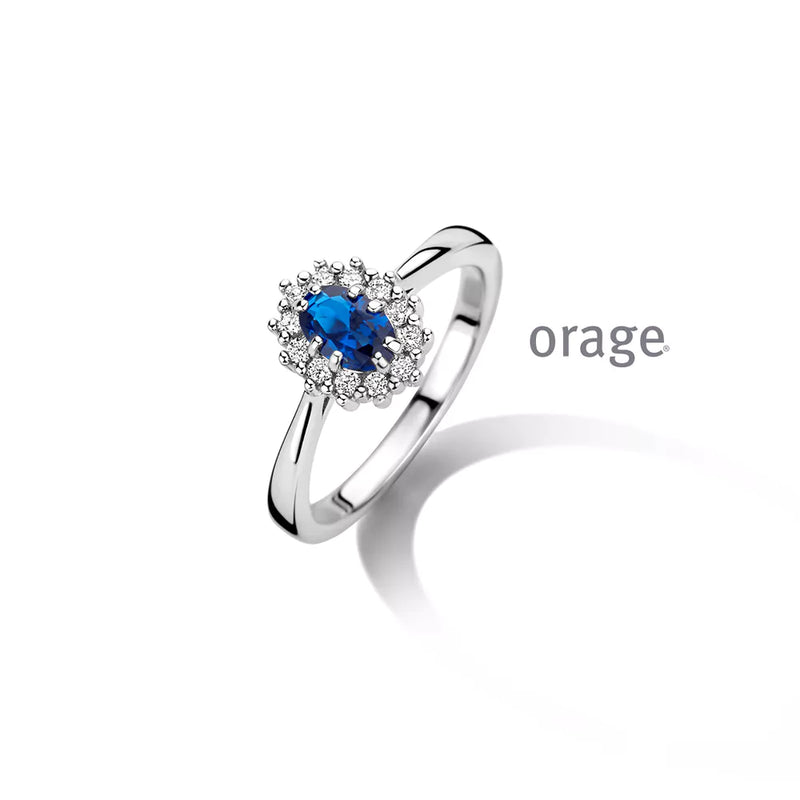 Orage Ring 230.671 - Zilver, Zirkoon, Blauwe Kleursteen