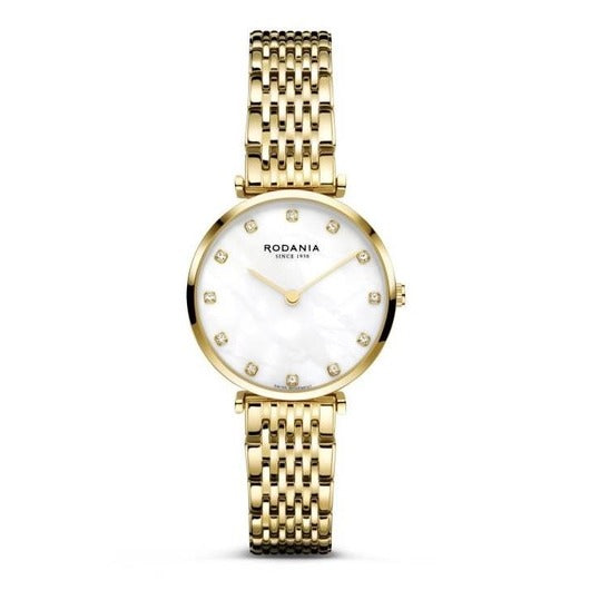 Rodania Horloge 240.188 - Lugano Classic Sparkle 30, Plaqué, Zirkoon, Saffier Glas, Dames