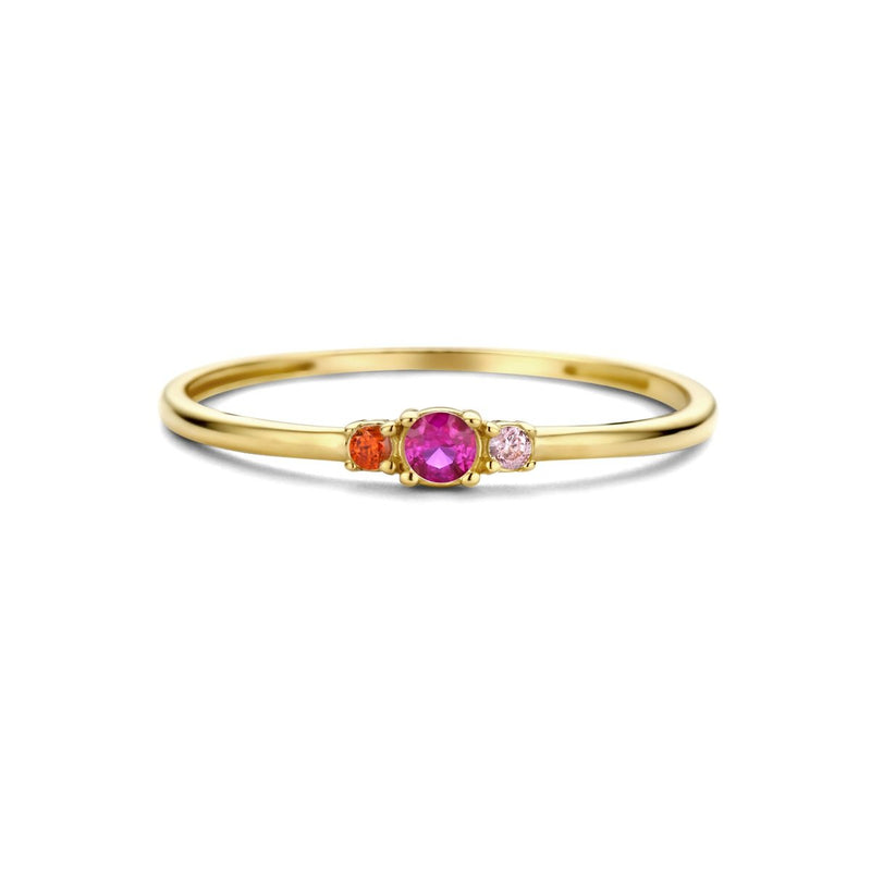 Swing Ring 240.084 - Geel Goud 14ct, Roze Kleurstenen, Maat 52