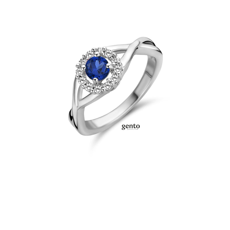 Gento Ring 240.494 - Zilver, Zirkoon, Blauwe Kleursteen, Maat 54