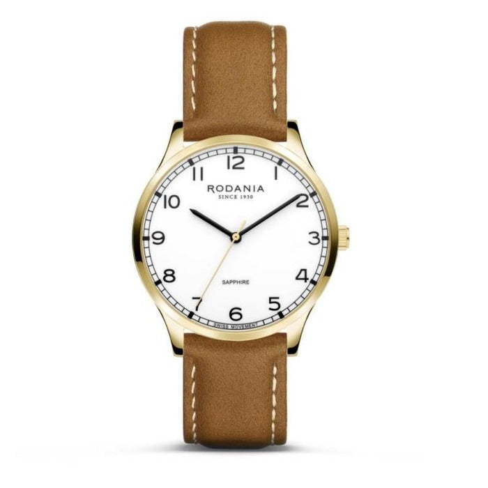 Rodania Horloge 240.616 - Leder, Plaqué, Saffier Glas, Unisex