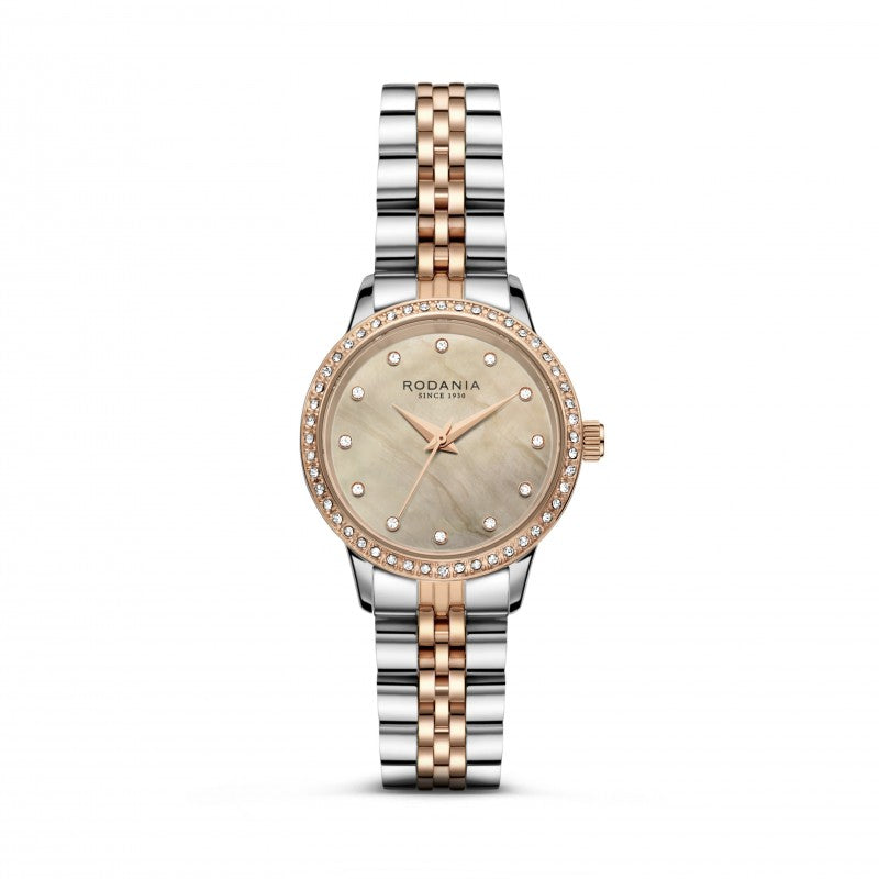 Rodania Horloge 240.626 - Bicolor Rose Staal, Saffier Glas, Zirkoon, Dames