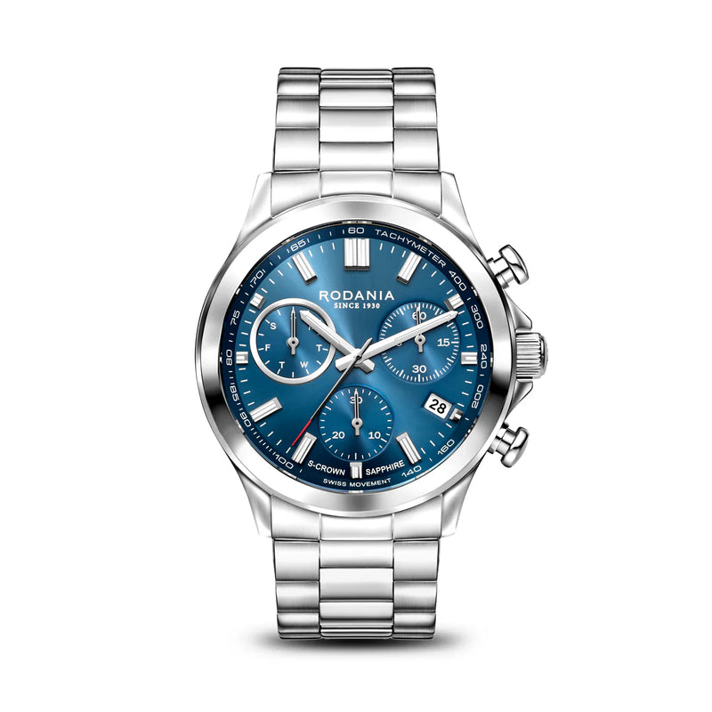 Rodania Horloge 240.672 - Chrono, Staal, Saffier Glas, Waterdicht