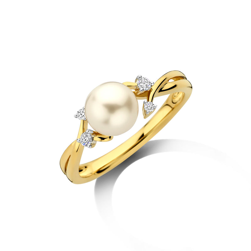 Dulci Nea Ring 250.446 - Geel Goud 18ct, Cultuurparel, Diamant 0,08ct, Maat 55