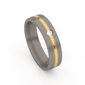 Aurodesign Ring 490-G/50 - Titanium & Geel Goud 18ct, Diamant, 5mm, Maat 54