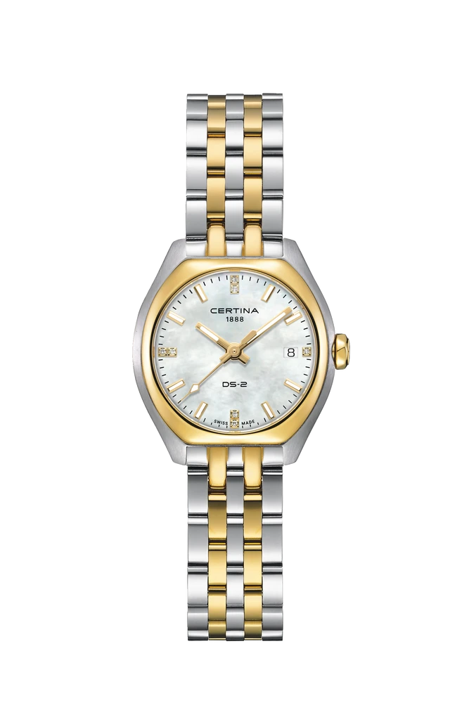 Certina Horloge C049.210.22.116.00 - Bicolor Staal, Diamant, Parelmoer wijzerpl., Saffier glas, Waterdicht