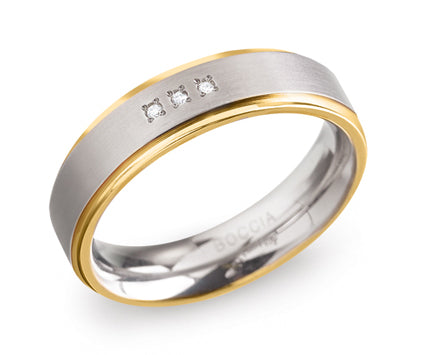Boccia Ring 0134-04 - Titanium, Plaqué, Diamant, Maat 52
