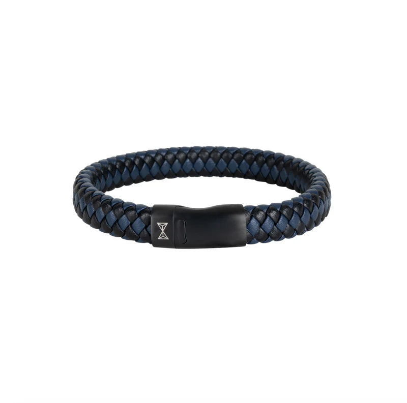 AZE Armband AZ-BL005-Q-210 - Leder, Blauw & Zwart, 21 cm