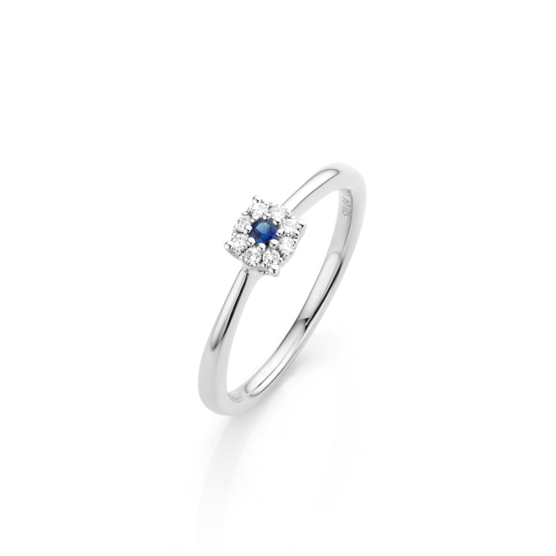 White Line Ring ljr023W-bls - Wit Goud 18ct, Diamant 0,06ct,  Blauwe Saffier, Maat 52