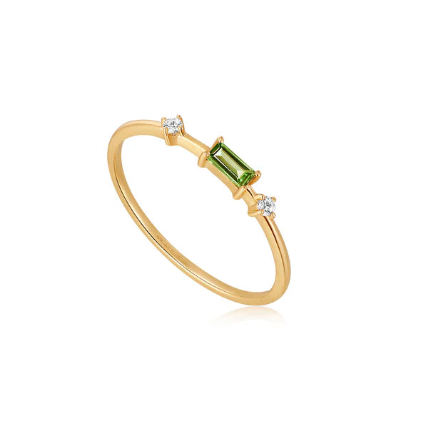 Ania Haie Gold Ring 230.111 - Geel Goud 14, Witte Saffier & Groene Toermalijn, Maat 54