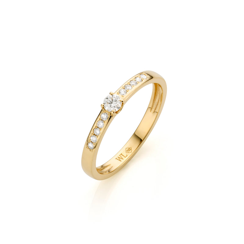 White Line Ring rwl1392y10 - Geel Goud 18ct, Diamant 1x0,11ct + 0,10ct