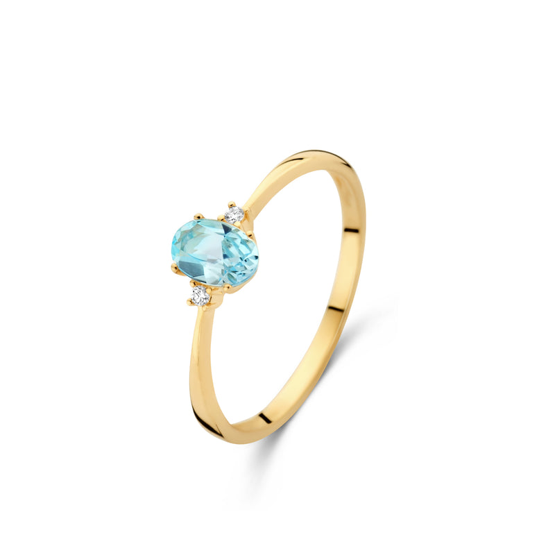 Beheyt Ring 210.884 - Geel Goud 18ct, Diamant 0,02ct, Blauwe Topaas