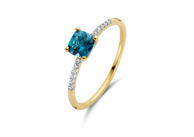Blush Ring 220.627 - Geel Goud 14ct, Diamant, London Blue Topaas