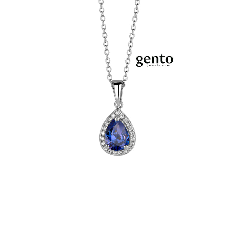 Gento Halsketting 220.889 - zilver zirkoon blauwe kleursteen