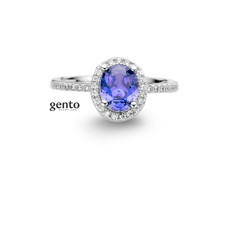 Gento Ring 210.321- zilver zirkoon blauwe kleursteen